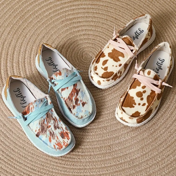 Women's cowprint Flats Shoes, Round Toe Low Top Slip On Sneakers, Wester… - Picture 5 of 5